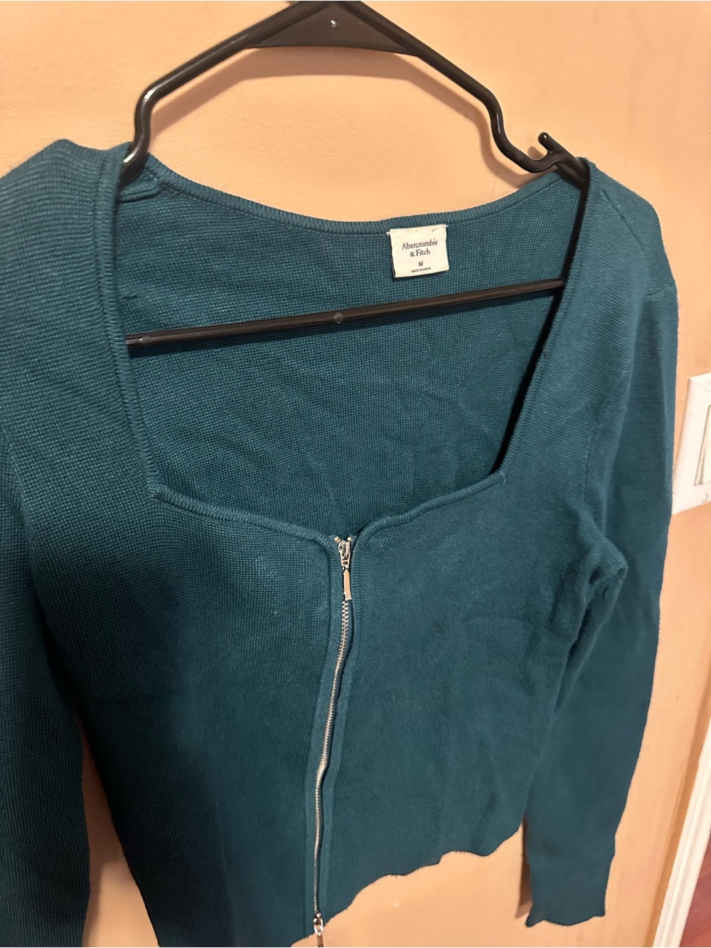 Abercrombie & Fitch Teal Knit Zip Sweater